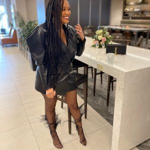 Black Vegan Leather jacket w/puff sleeves